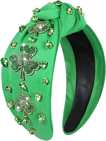 عصابة رأس mokkia St.Patrick's Day للنساء عصابة رأس خضراء شامروك كريستال حجر الراين مرصعة بالجواهر عصابة رأس معقودة لاكي الأيرلندية للعطلات وإكسسوارات الشعر هدايا (شامروك B) in Kuwait