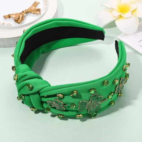 عصابة رأس mokkia St.Patrick's Day للنساء عصابة رأس خضراء شامروك كريستال حجر الراين مرصعة بالجواهر عصابة رأس معقودة لاكي الأيرلندية للعطلات وإكسسوارات الشعر هدايا (شامروك B) in Kuwait