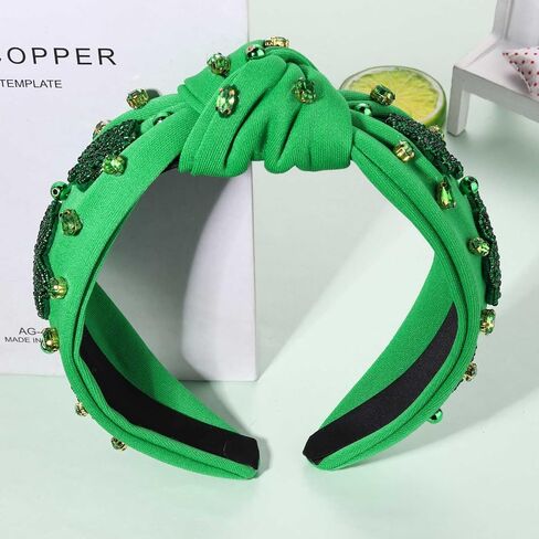 عصابة رأس mokkia St.Patrick's Day للنساء عصابة رأس خضراء شامروك كريستال حجر الراين مرصعة بالجواهر عصابة رأس معقودة لاكي الأيرلندية للعطلات وإكسسوارات الشعر هدايا (شامروك B) in Kuwait