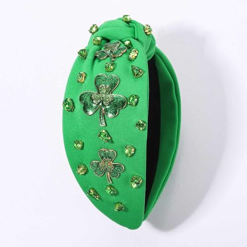 عصابة رأس mokkia St.Patrick's Day للنساء عصابة رأس خضراء شامروك كريستال حجر الراين مرصعة بالجواهر عصابة رأس معقودة لاكي الأيرلندية للعطلات وإكسسوارات الشعر هدايا (شامروك B) in Kuwait
