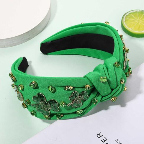 عصابة رأس mokkia St.Patrick's Day للنساء عصابة رأس خضراء شامروك كريستال حجر الراين مرصعة بالجواهر عصابة رأس معقودة لاكي الأيرلندية للعطلات وإكسسوارات الشعر هدايا (شامروك B) in Kuwait