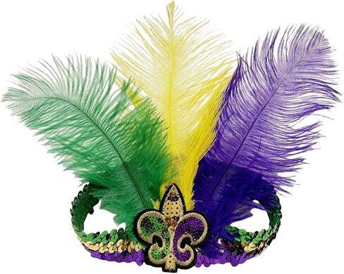 XKTEI 1920s Flapper Headpiece/عصابة رأس على الطراز الهندي الأمريكي الأصلي، غطاء رأس من الريش، زي ماردي غرا كرنفال للرأس in Kuwait