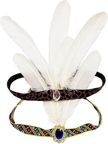 XKTEI 1920s Flapper Headpiece/عصابة رأس على الطراز الهندي الأمريكي الأصلي، غطاء رأس من الريش، زي ماردي غرا كرنفال للرأس in Kuwait