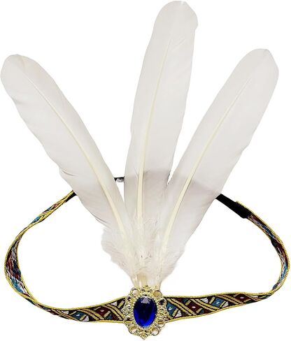 XKTEI 1920s Flapper Headpiece/عصابة رأس على الطراز الهندي الأمريكي الأصلي، غطاء رأس من الريش، زي ماردي غرا كرنفال للرأس in Kuwait