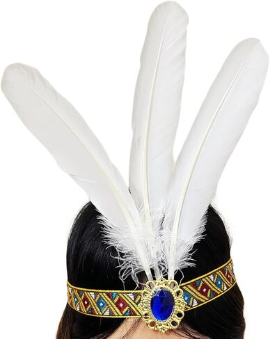 XKTEI 1920s Flapper Headpiece/عصابة رأس على الطراز الهندي الأمريكي الأصلي، غطاء رأس من الريش، زي ماردي غرا كرنفال للرأس in Kuwait