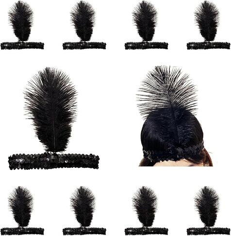 XKTEI 1920s Flapper Headpiece/عصابة رأس على الطراز الهندي الأمريكي الأصلي، غطاء رأس من الريش، زي ماردي غرا كرنفال للرأس in Kuwait
