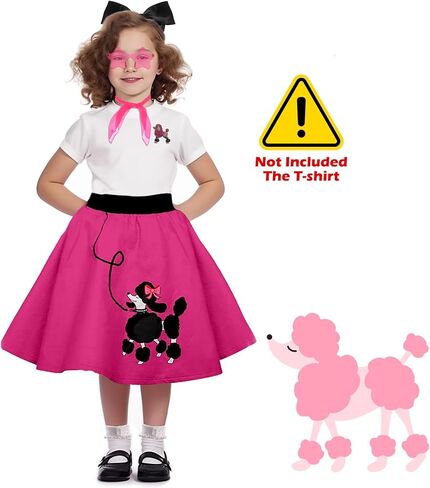 1950s Girls Poodle Skirt Dress up Kit, Bobby Sock,Chiffon Scarf, 50s Costume Outfit for Kids Toddler (Pink, 7-10 Yrs) in Saudi Arabia