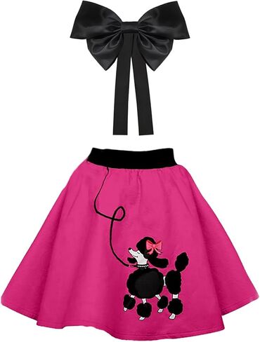 1950s Girls Poodle Skirt Dress up Kit, Bobby Sock,Chiffon Scarf, 50s Costume Outfit for Kids Toddler (Pink, 7-10 Yrs) in Saudi Arabia