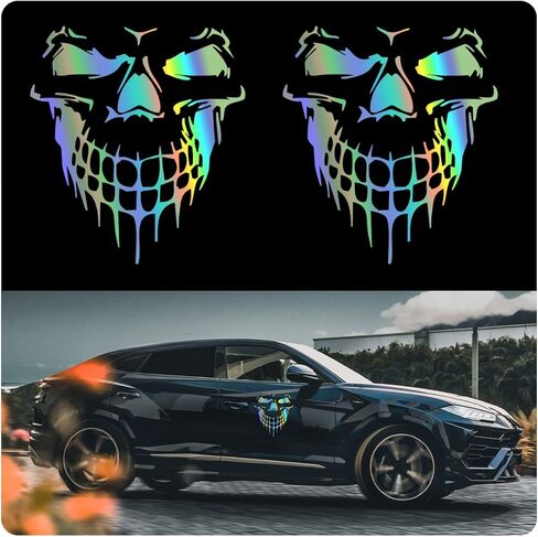 Blinglife 2 Sheets Reflective Skull Car Sticker Decals,Colorful Cartoon Waterproof Self colorful 5.9inch×5.7inch TH001 TH001 in Kuwait