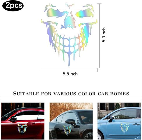Blinglife 2 Sheets Reflective Skull Car Sticker Decals,Colorful Cartoon Waterproof Self colorful 5.9inch×5.7inch TH001 TH001 in Kuwait