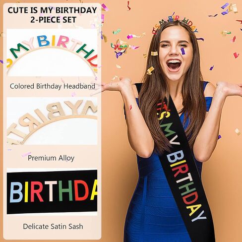 BAHABY Birthday Crowns for Women IT'S MY BIRTHDAY Sash & Birthday Headband Set Princess Birthday Sash and Tiara Birthday Gifts for Women Girls Sweet Happy Birthday Accessories for Party - Silver in Saudi Arabia