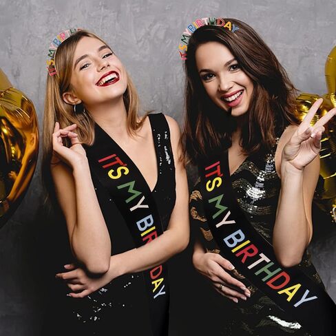 BAHABY Birthday Crowns for Women IT'S MY BIRTHDAY Sash & Birthday Headband Set Princess Birthday Sash and Tiara Birthday Gifts for Women Girls Sweet Happy Birthday Accessories for Party - Silver in Saudi Arabia