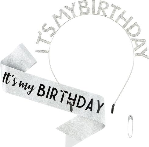 BAHABY Birthday Crowns for Women IT'S MY BIRTHDAY Sash & Birthday Headband Set Princess Birthday Sash and Tiara Birthday Gifts for Women Girls Sweet Happy Birthday Accessories for Party - Silver in Saudi Arabia
