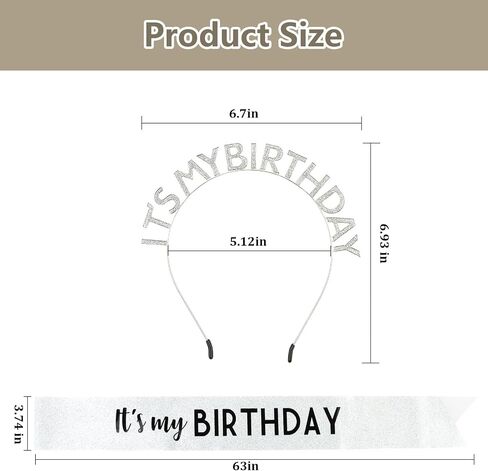 BAHABY Birthday Crowns for Women IT'S MY BIRTHDAY Sash & Birthday Headband Set Princess Birthday Sash and Tiara Birthday Gifts for Women Girls Sweet Happy Birthday Accessories for Party - Silver in Saudi Arabia
