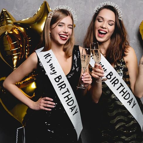 BAHABY Birthday Crowns for Women IT'S MY BIRTHDAY Sash & Birthday Headband Set Princess Birthday Sash and Tiara Birthday Gifts for Women Girls Sweet Happy Birthday Accessories for Party - Silver in Saudi Arabia