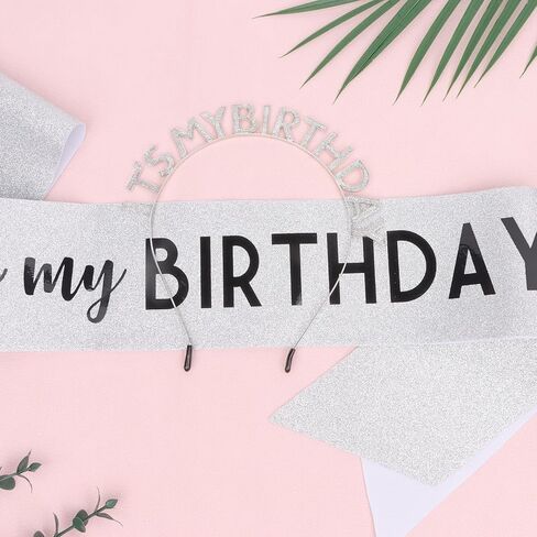 BAHABY Birthday Crowns for Women IT'S MY BIRTHDAY Sash & Birthday Headband Set Princess Birthday Sash and Tiara Birthday Gifts for Women Girls Sweet Happy Birthday Accessories for Party - Silver in Saudi Arabia