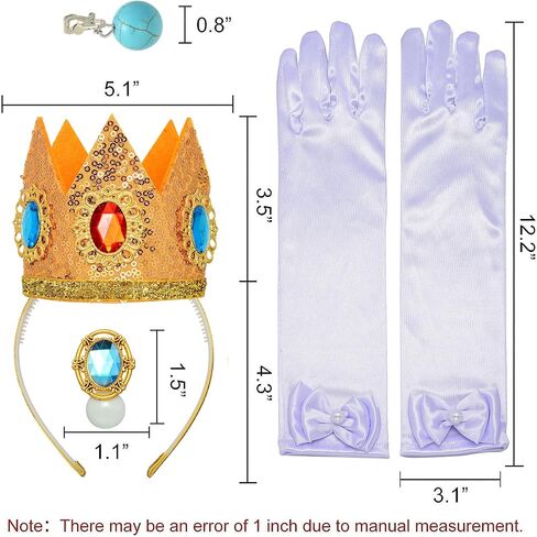 VRETEKI 5PCS Princess Peach Crown Accessories Kit, Princess Peach Crown Brooch Gloves Earrings Accessories for Girls Women, Dress Up Cosplay Christmas Dress Up Birthday Party Supplies in Saudi Arabia
