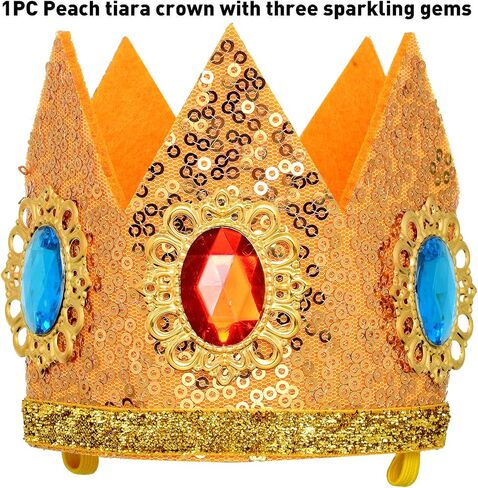 VRETEKI 5PCS Princess Peach Crown Accessories Kit, Princess Peach Crown Brooch Gloves Earrings Accessories for Girls Women, Dress Up Cosplay Christmas Dress Up Birthday Party Supplies in Saudi Arabia