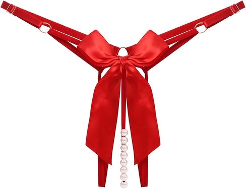 Surpusta المرأة مثير اللؤلؤ القوس G-سلاسل سيور، مثير الأحمر ثونغ الملابس الداخلية للنساء صفيق الملابس الداخلية بيكيني موجز in Kuwait