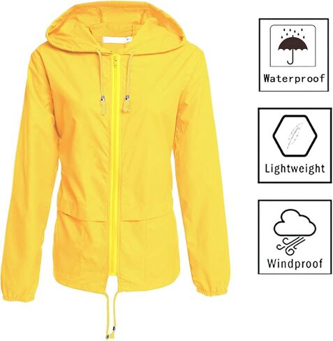 معطف مطر نسائي خفيف الوزن بغطاء رأس مقاوم للماء وقابل للطي من Hount معطف مطر نشط في الهواء الطلق (S-3XL) in Kuwait