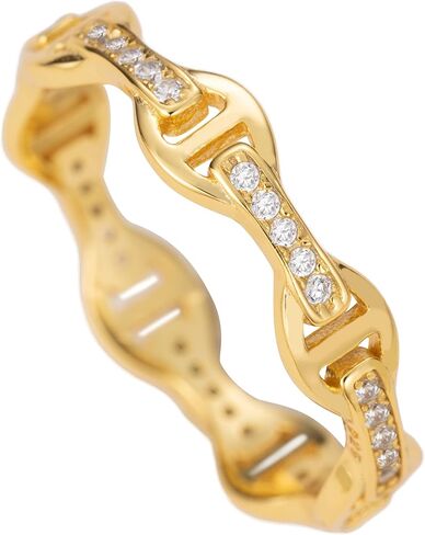 Aloha Jewelry Company 925 الفضة الاسترليني 18K مطلية بالذهب مكعب زركونيا البحرية مارينر مرساة سلسلة ربط خاتم الزفاف قابل للتكديس، خالية من النيكل لا تسبب الحساسية للبشرة الحساسة، مع صندوق هدايا in Kuwait