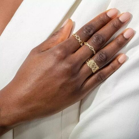 Aloha Jewelry Company 925 الفضة الاسترليني 18K مطلية بالذهب مكعب زركونيا البحرية مارينر مرساة سلسلة ربط خاتم الزفاف قابل للتكديس، خالية من النيكل لا تسبب الحساسية للبشرة الحساسة، مع صندوق هدايا in Kuwait