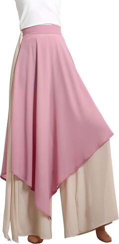 Angcoco Women's Loose Fit Double Layered Double-Color Splicied Chiffon Pants for Dance Training in Saudi Arabia
