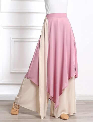 Angcoco Women's Loose Fit Double Layered Double-Color Splicied Chiffon Pants for Dance Training in Saudi Arabia