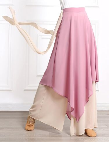Angcoco Women's Loose Fit Double Layered Double-Color Splicied Chiffon Pants for Dance Training in Saudi Arabia