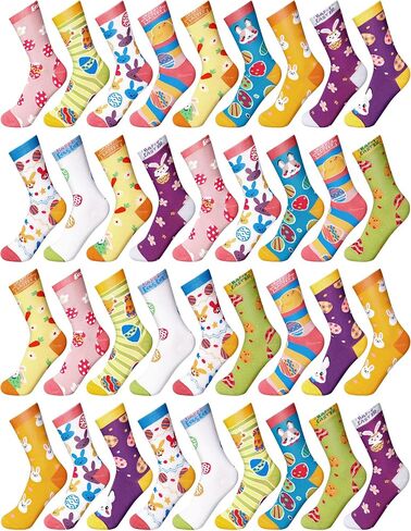 36 Pairs Easter Crew Socks Women Easter Day Cotton Socks Easter Mid Calf Length Hosiery Easter Gift Socks for Ladies Teens Girls, 12 Styles, Multicolor in Kuwait