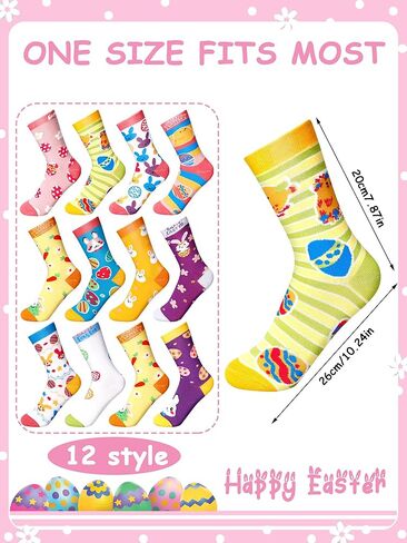 36 Pairs Easter Crew Socks Women Easter Day Cotton Socks Easter Mid Calf Length Hosiery Easter Gift Socks for Ladies Teens Girls, 12 Styles, Multicolor in Kuwait