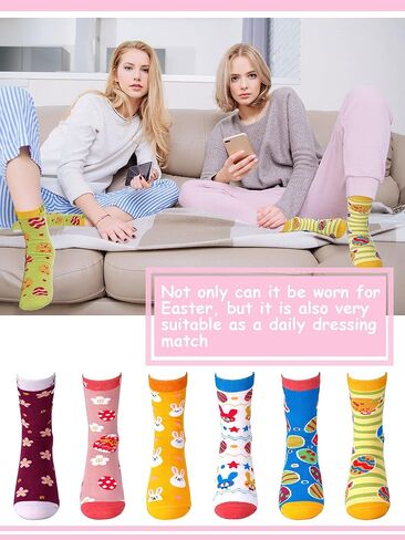 36 Pairs Easter Crew Socks Women Easter Day Cotton Socks Easter Mid Calf Length Hosiery Easter Gift Socks for Ladies Teens Girls, 12 Styles, Multicolor in Kuwait