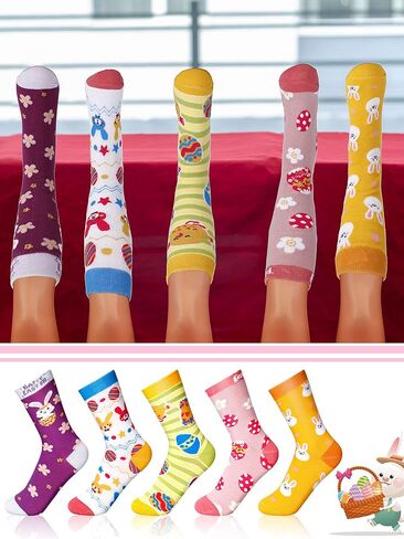 36 Pairs Easter Crew Socks Women Easter Day Cotton Socks Easter Mid Calf Length Hosiery Easter Gift Socks for Ladies Teens Girls, 12 Styles, Multicolor in Kuwait