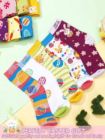 36 Pairs Easter Crew Socks Women Easter Day Cotton Socks Easter Mid Calf Length Hosiery Easter Gift Socks for Ladies Teens Girls, 12 Styles, Multicolor in Kuwait