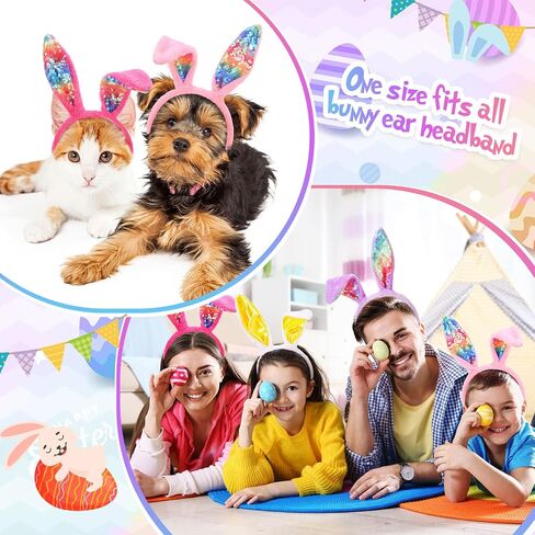 20 Pcs Easter Bunny Ears Plush and Sequin Bunny Ears Headband Colorful Bunny Headband Cute Ear Rabbit Hairband for Kids Adults Easter Party Decoration Easter Birthday Party Favors Costume Cosplay in Saudi Arabia