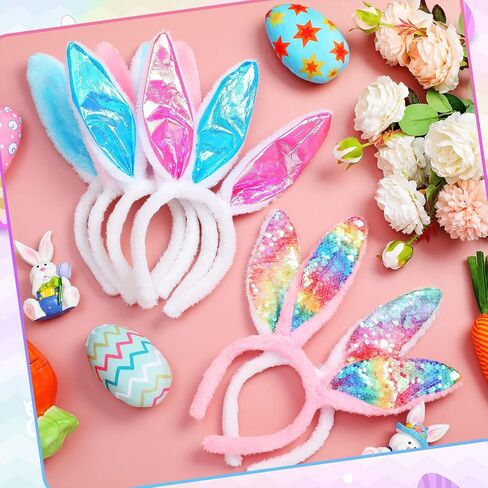 20 Pcs Easter Bunny Ears Plush and Sequin Bunny Ears Headband Colorful Bunny Headband Cute Ear Rabbit Hairband for Kids Adults Easter Party Decoration Easter Birthday Party Favors Costume Cosplay in Saudi Arabia