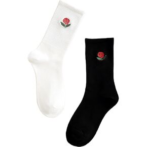 OYOANGLE Men's 2 Pairs Casual Breathable Cartoon Pattern Comfy Crew Socks