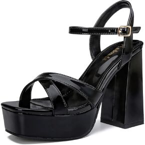 risdoada Women's Platform Heels Sandals Open Toe Ankle Strap Chunky Heeled Sandal Wedding Party Dress Patent Leather PU Pumps in Saudi Arabia