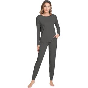 NACHILA Women's Pajamas-Viscose Made from Bamboo, Long Sleeve Pajama Set Soft Jogger Pants Pjs with Pocket Comfy Sleepwear