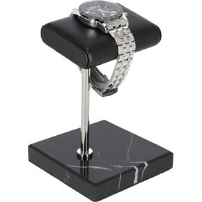 Steeltime Deluxe Vegan Handcrafted Leather Padded Watch Holder + Display Stand (Black Onyx Gold/Double) in Kuwait