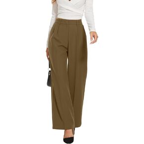 FUNYYZO Fall Women Wide Leg Pants High Elastic Waisted in The Back Business Work Trousers Long Straight Suit Pants