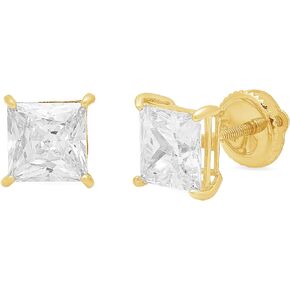 1.9ct الأميرة قطع سوليتير حقيقية الأبيض خلق الياقوت للجنسين مصمم وأقراط الصلبة 14 كيلو الذهب الأصفر المسمار الخلفي مجوهرات خالية من الصراع in Kuwait