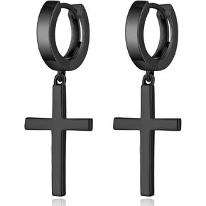 JiaYang Cross Hoop Earrings for Women & Men, 925 Sterling Silver Cross Dangle Earrings, Simple Cross Stud Earrings for Men, Silver/Black/Rose Gold/Gold Color Cross Jewelry, Everyday Earrings for Adult in Kuwait
