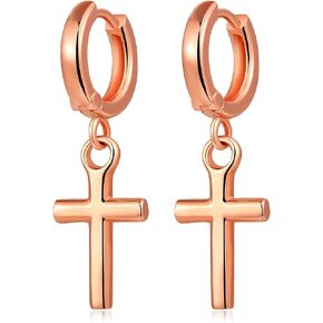 JiaYang Cross Hoop Earrings for Women & Men, 925 Sterling Silver Cross Dangle Earrings, Simple Cross Stud Earrings for Men, Silver/Black/Rose Gold/Gold Color Cross Jewelry, Everyday Earrings for Adult in Saudi Arabia
