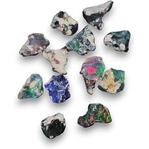 JAI GEMS 10 قطع من الأوبال الأسود الإثيوبي الخام الخام جودة AAA - 10-15 مم | الأوبال غير المقطوعة | بلورات العقيق الحقيقي الخام in Kuwait