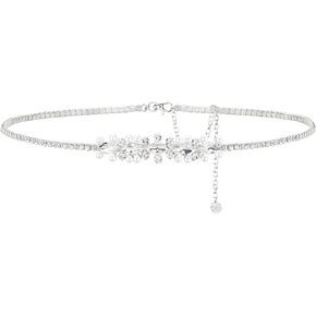 حزام YooAi للسيدات من حجر الراين للفساتين وحزام الخصر الكريستالي لفستان الزفاف الرسمي وحزام الزفاف وحزام الزفاف واللؤلؤ الفضي in Kuwait