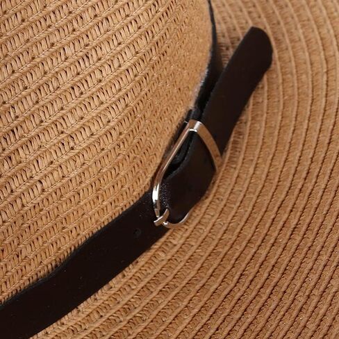 GRNUS للجنسين قبعة رعاة البقر من القش قبعة راعية البقر قبعة الشمس المرنة قبعة فيدورا بنما واسعة مع حزام للرجال والنساء in Kuwait