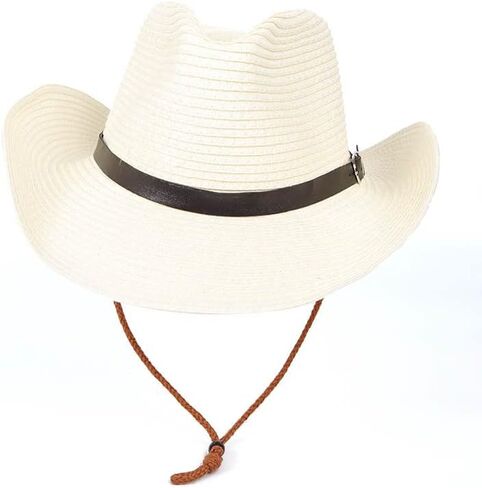GRNUS للجنسين قبعة رعاة البقر من القش قبعة راعية البقر قبعة الشمس المرنة قبعة فيدورا بنما واسعة مع حزام للرجال والنساء in Kuwait