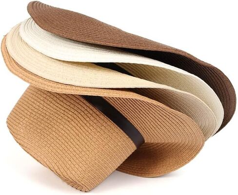 GRNUS للجنسين قبعة رعاة البقر من القش قبعة راعية البقر قبعة الشمس المرنة قبعة فيدورا بنما واسعة مع حزام للرجال والنساء in Kuwait