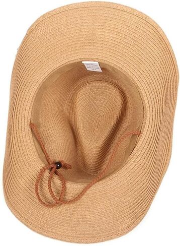 GRNUS للجنسين قبعة رعاة البقر من القش قبعة راعية البقر قبعة الشمس المرنة قبعة فيدورا بنما واسعة مع حزام للرجال والنساء in Kuwait